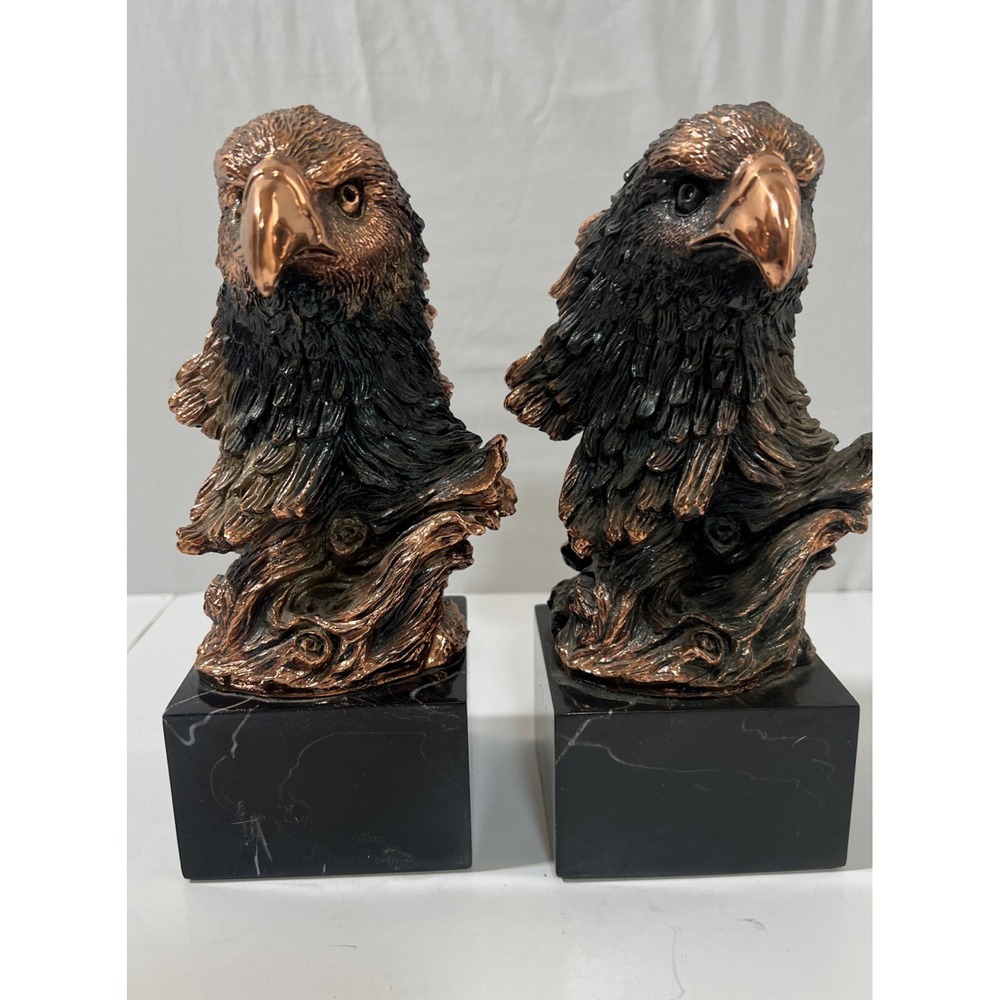American Bald Eagle Head Bust Copper or Bronze Figure Marble Base (2) Bookends